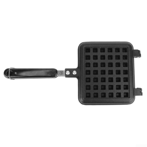 Bandeja antiadherente para hornear gofres belgas para estufa de gas y cocina de inducción, sartén de metal para sándwiches y golosinas de desayuno, negro compacto (gofre de una cabeza)