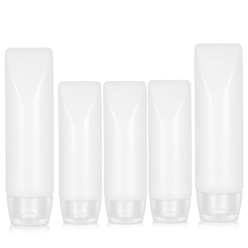 Piriuuo 5 tubos vacíos rellenables, juego de botellas de viaje de 20 ml, 30 ml, transparentes, rellenables, pequeños recipientes para cosméticos, recipientes portátiles a prueba de fugas para gel de