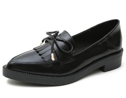 Image of Classic Women's Chunky Loafers Platform Comfortable Slip-On Dressy Business Casual Shoes with Fringe