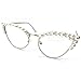 mincl Cat Eye Pearl Blue Light Blocking Glasses for Women Oversize Fashion Diamond bling bling Eyewear (white)