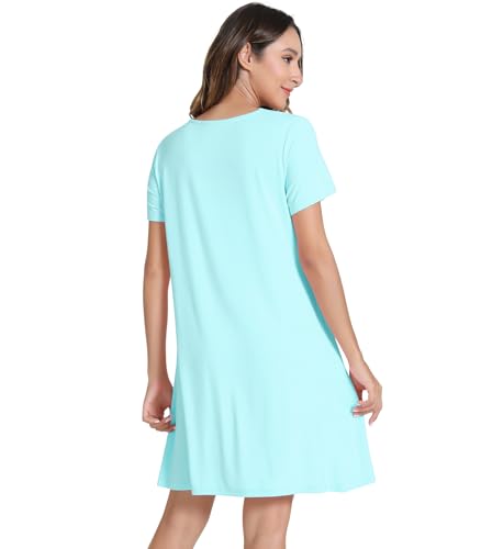 Image of NACHILA Women's Nightgowns-Viscose Made from Bamboo, Soft Sleepwear V Neck Sleepshirt Short Sleeve Loungewear Cool Sleepdress