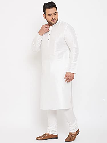 Image of VASTRAMAY Men Plus Size Silk Blend Kurta Pyjama Set | Mandarin Collar Full Sleeve Kurta with Drawstring Pyjama | Festive Ethnic Wear