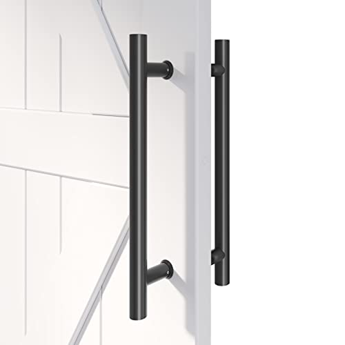 EaseLife 16" Push Pull Door Handle, Double Sided H Shape, Matte Black Stainless Steel, Fit for Glass & Wooden Doors