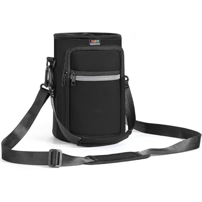 Nuovoware Water Bottle Carrier Bag,25oz/40oz/64oz Bottle Pouch Holder,Adjustable Shoulder Hand Strap 2 Pocket Sling Neoprene Sleeve Sports Accessories for Hiking Travelling Camping