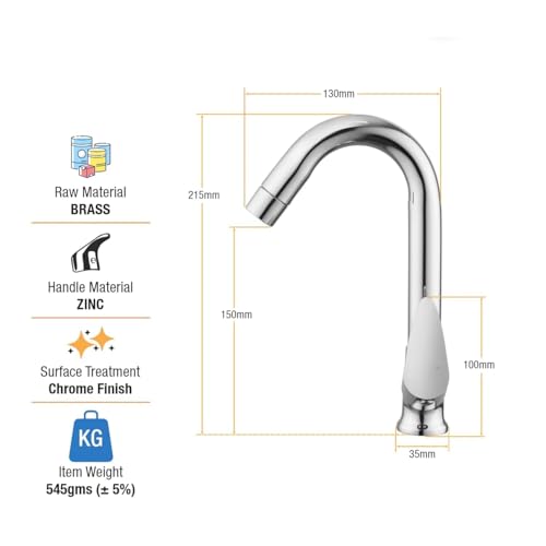 Image of ESOW Kitchen Drinking Water Faucet, 100% Stainless Steel, Swan Neck Tap Basin | Sink Faucet 360 Swivel | Table Top Pillar Cock | Tap Sink for Home, Bathroom & Office (Soft)