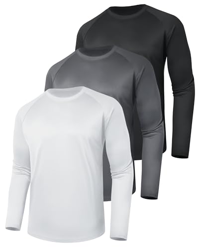 3 Pack Long Sleeve Shirts for Men - Quick Dry Moisture Wicking UV Sun Protection T-Shirts for Fishing Workout Athletic Gym
