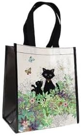 KIUB Shopping bag made of recycled material – Cat and Kitten in the garden – Size 30 x 26 cm with thickness of 16 cm, white, Moyen