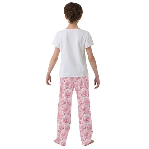Pink Rose Long Pajama Pants Elastic Waist PJ Bottoms with Pockets S A1118394
