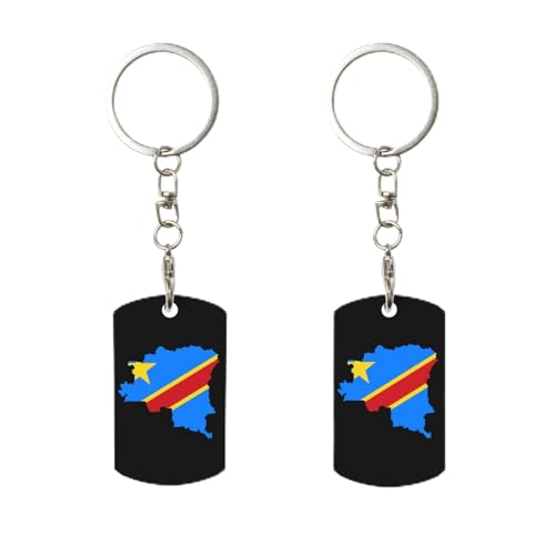 Porte-clés avec clip drapeau de la République démocratique du Congo, porte-clés rectangulaire en métal personnalisé, pour la maison, le bureau et la moto