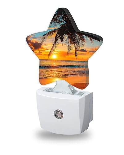 Image of Beach Palm Trees Night Lights Plug Into Wall,Beautiful Sunset Dusk to Dawn Light Sensor Night Light for Kids,Energy Efficient Sleep Friendly Lamp for Bedroom Bathroom Nursery