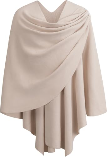 Shmily Girl Damen Poncho Schal Cashmere Feeling Strick Cape Cardigan Für Frauen Geschenk Für Mutter (Beige)