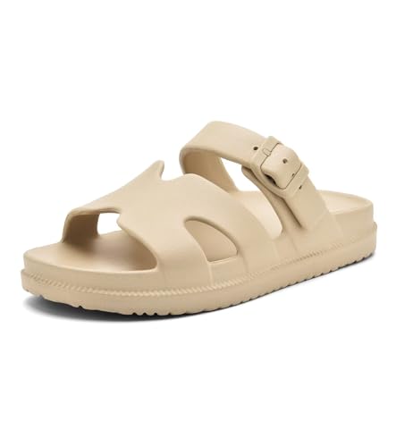 Image of Haifago Women's Flat Sandals with Arch Support, Summer Beach Slip on Slides Comfort Lightweight H-Strap Sandal Adjustable Buckle