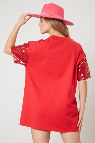 Hey Sweetie Women's Football Sequin Jersey Dress – V-Neck Foil Game Day Short Sleeve Sporty Embroidered Dress3