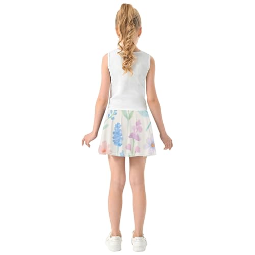 Tennis Skirts for Kids Watercolor Wildflowers Beige Athletic Shorts for Girls Skorts Preppy Pleated 4t4