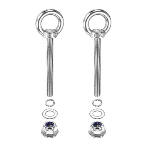 Image of PATIKIL M8 x 70mm Shoulder Eye Bolt, 2 Pcs 304 Stainless Steel Lifting Ring Threaded Eye Bolt with Flange Lock Nuts Spring and Flat Washers for Hanging Tie Down Straps Outdoor Indoor