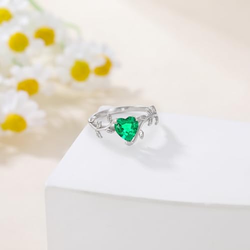 10K 14K 18K Gold Heart Gemstone Leaf Rings for Women 7MM(1.25CT) Gemstone Art Deco Inspired Branch Leaf Ring Promise Statement Engagement Anniversary Ring Unique Heart Ring for Her3