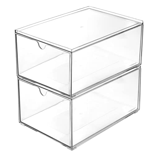 Youngever 2 Pack Stackable Plastic Organiser Drawers, Clear Cosmetic Organizers, Makeup Organiser Drawers