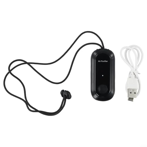 Allthingstore Purificador de aire portátil de iones negativos con cuello colgante, recargable por USB, 15 horas de funcionamiento, no necesita cartucho (negro)