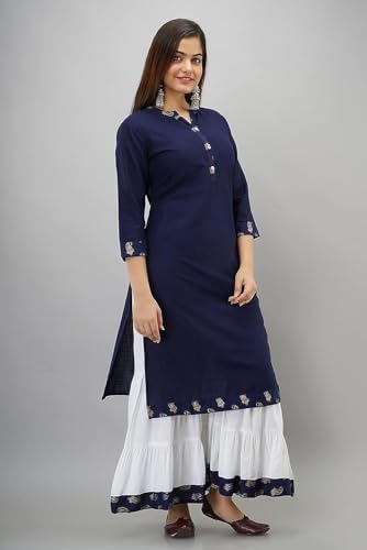 Image of Women Rayon Straight Golden Foil Printed Kurta with Palazzo || Kurti with Palazzo Set for Casual Party & Festival Wear in Round Neck with 3 /4 Sleeve for Girls