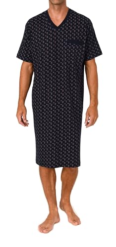 Normann Herren Kurzarm Nachthemd im edlen Minimal-Print - Sleepshirt auch in Übergrößen Farbe:Marine Größe:52/54