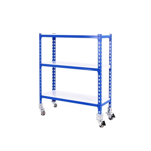 Estantería Metálica Sin Tornillos Con Ruedas Simonclick De 3 Estantes Azul Blanco Simonrack 900x900x500