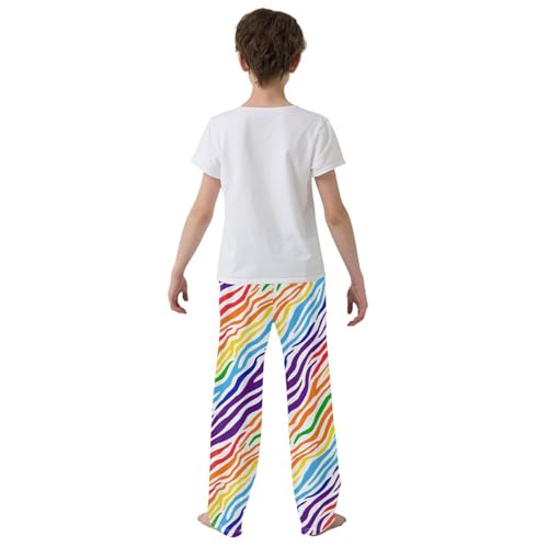 Zebra Rainbow Print Boys Long Pants Soft Trousers Elastic Waist Kids Lounge Bottoms with Pockets S-XL3