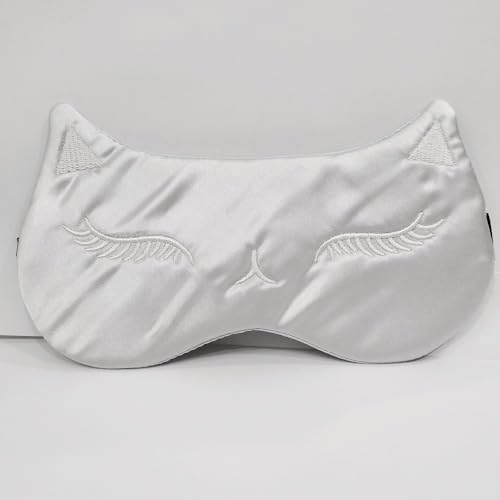 Helen Ou @ Super Soft Natural Silk Cute Cat Eye Mask Eyes Cover Eyeshade for Sleep (White)