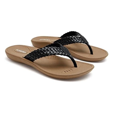 OKABASHI Women's Baha Flip Flop (Toffee/Black, L) | Contoured Footbed w/Arch Support for All-Day Comfort | Slip-Resistant & Waterproof | Sustainably Made in The USA Cover