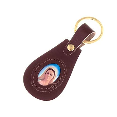 Holyart Our Lady of Medjugorje Leather Key Ring, Oval, White