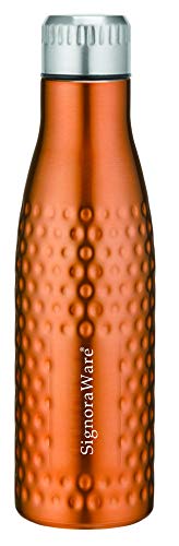 Image of Signoraware Aace Hammered Single Walled Stainless Steel Fridge Water Bottle, 1000ml, Grey + Signoraware Aace Hammered Single Walled Stainless Steel Fridge Water Bottle, 1000ml, Copper, 2 Pieces