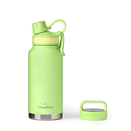 GRANDTIES 2 Deckel Sport Edelstahl Wasserflasche,946 ml, Wiederverwendbare Wide Mouth Vakuumisolierte Wasserflaschen, kälteste Wasserflasche für Männer und Frauen (Frische Minze, 32 oz)