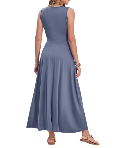 Image of AUSELILY Womens Maxi Dress Summer Sleeveless Wrap Long Dresses with Pockets | V-Neck Wrap Sleeveless Sundress, fits formal, casual, beach, vacation & daily wear