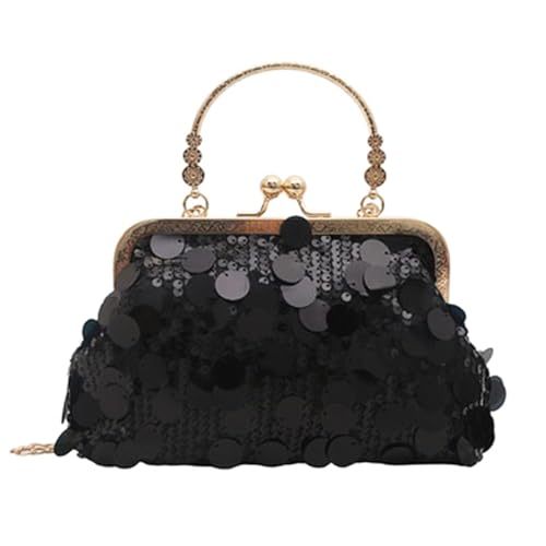 Sac de fête noir en paillettes brillantes et détails dorés