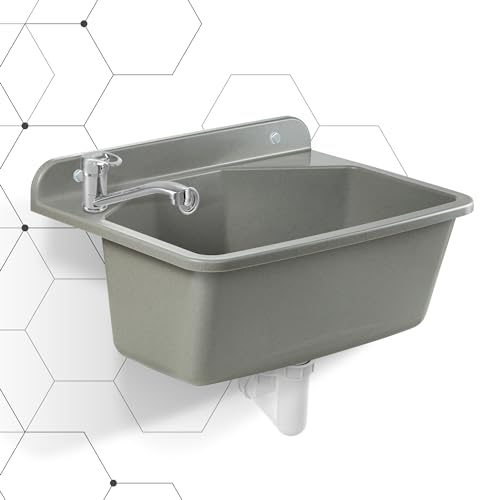 Ausgussbecken Gospo mit Armatur und Siphon 46 x 37 x 20 cm