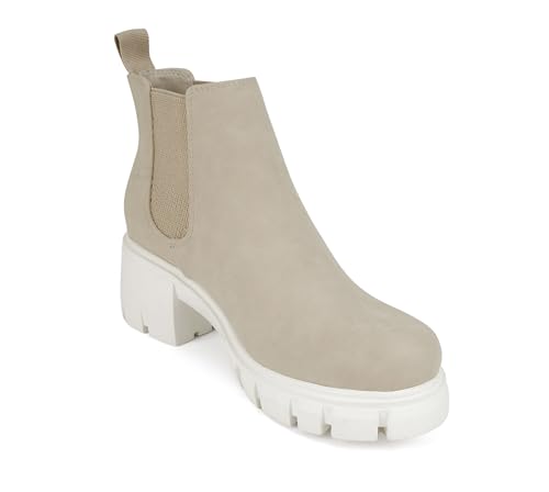 Image of Soda PIONEER ~ Women Lug Sole Mid Heel Chelsea Fashion Ankle Bootie w /Double Elastic Gore