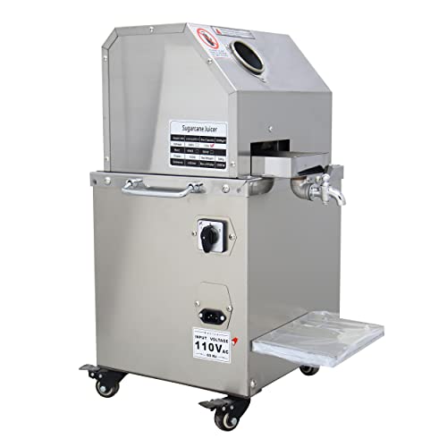 TECHTONGDA Commercial Electric Sugar Cane Juicer, Sugarcane Press, 3 Rollers 304 Stainless Steel Sugarcane Juicing Extractor, Sweet Sorghum Press Machine with Water Injection Cleaning Hole, 110V 750W