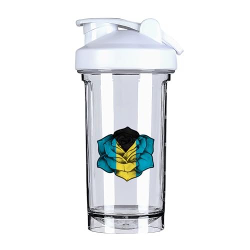 Rose Bahamas Flag 18 Ounce Shaker Bottle Drink Mixer Leak-proof Pre Workout Protein Shakes Meal Replacement Shakes Bottles 500ML/18 Oz White