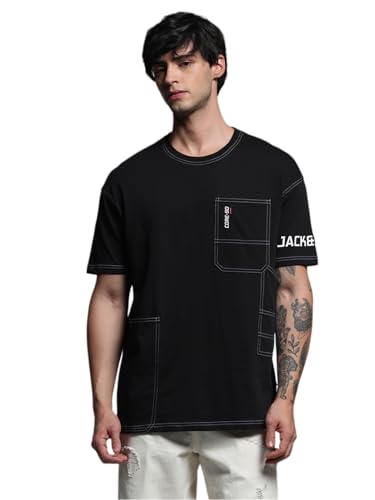 Image of Jack & Jones Men's Printed Round Neck Cotton Oversized Tshirt