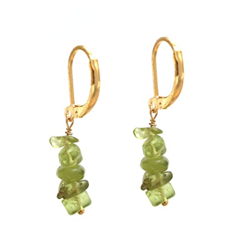 Gempires Natural Green Peridot Gemstone Earrings August Birthstone Handmade Jewelry Hypoallergenic Gold Plated Lightweight Drop Dangle Earrings For Women
