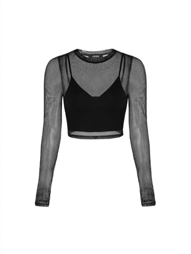 CIDER Women’s Sheer Long Sleeve Mesh Crop Top & Tank Top Shirts
