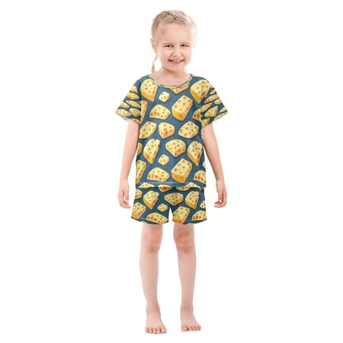 Pajama Sets Short Sleeve Cheese Cubes on Blue Soft Cotton Summer Sleepwear 2 Piece PJS Size 5-14T4