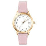 OFFCUP Damenuhr Leder Damen Uhren Armbanduhr Analog Quarzuhr mit Datum, Damen Uhr Lederarmband Einfache Business Klassische, 3 Zeiger Elegante Armbanduhr für Frauen, Rosa