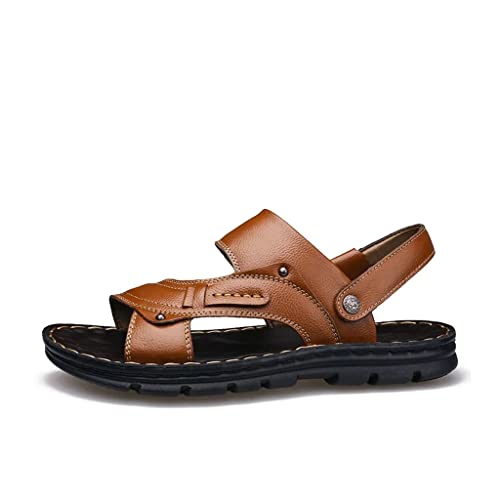 Men's Leather Sandals Casual Beach Shoes Non-Slip Slippers Two Sandals Men Sandals Leather(41)