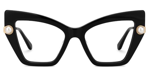 Image of Zeelool Cat Eye Glasses Stylish Pearl Eyewear for Women Blue Light Blocking Glasses Anti Eyestrain Glasses Tilana ZJGX316234 Black