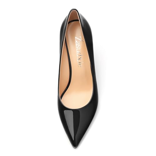 Women's Wedges Heels Pumps, Patent Solid Pointed Toe Wedge Pumps Slip On Wedge Heels for Dress Working Evening 3.35 Inch3