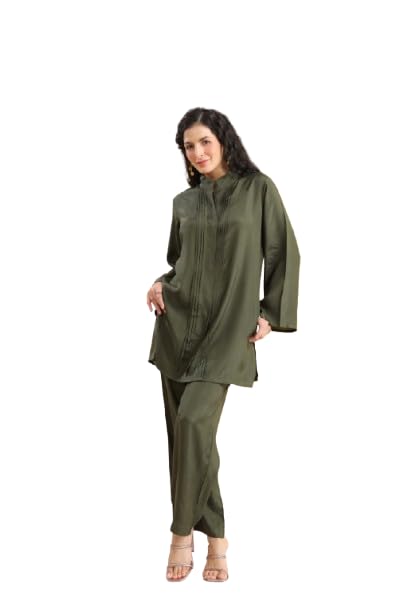jisora Women's Green Solid Russian Silk Co-ord Set-picture-6