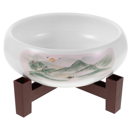 TOYANDONA Maceta Hidropónica de Cerámica Redonda con Base Plástica para Plantas Acuáticas y Lotus Interior Decorativo para Oficina y Sala