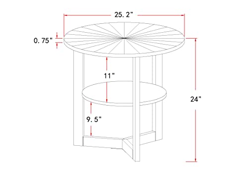 Gexpusm Natural Wood Round End Table, Wooden Side Table With Storage Shelf, Solid Wood Bedside Table In Bedroom, Oak Table Legs, 25'' X 25'' X 24'', Natural Wood Surface. #TOP1