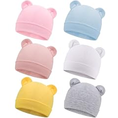 6 Pcs Bear Ear Hat: Yellow, Light Blue, White, Light Pink, Light Grey, Pink (0-6 Months)