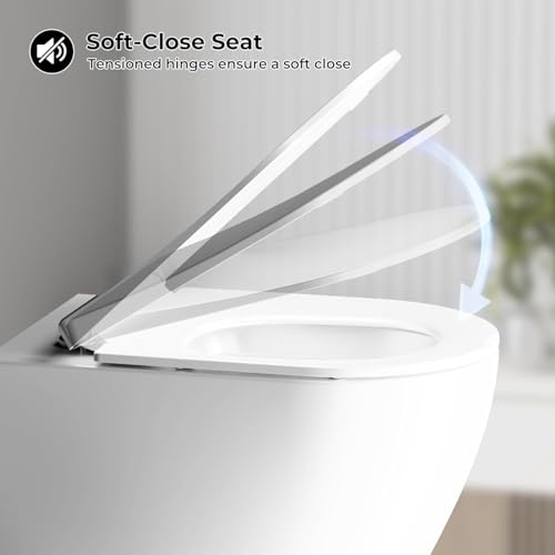 Inodoro suspendido con diseño moderno montado en la pared, asiento con cierre suave, descarga dual y altura cómoda, tapa ultra delgada, asiento elevado blanco miniatura 5